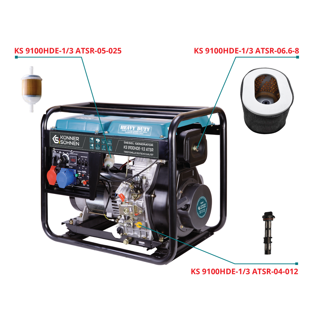 Conjunto de filtros para geradores a Diesel: Filtro de óleo, Filtro de ar, Filtro de gasolina