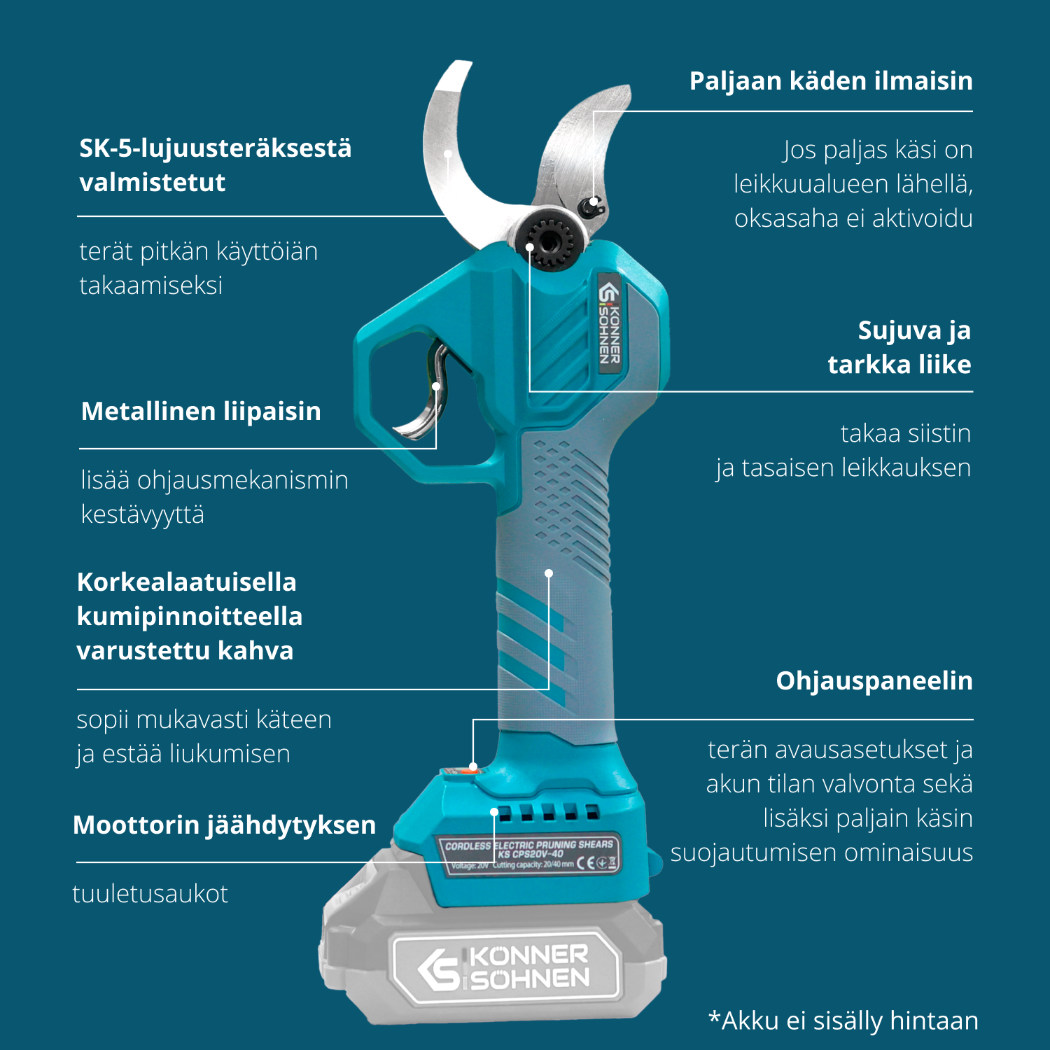 Johdottomat sähköiset oksasakset KS CPS20V-40