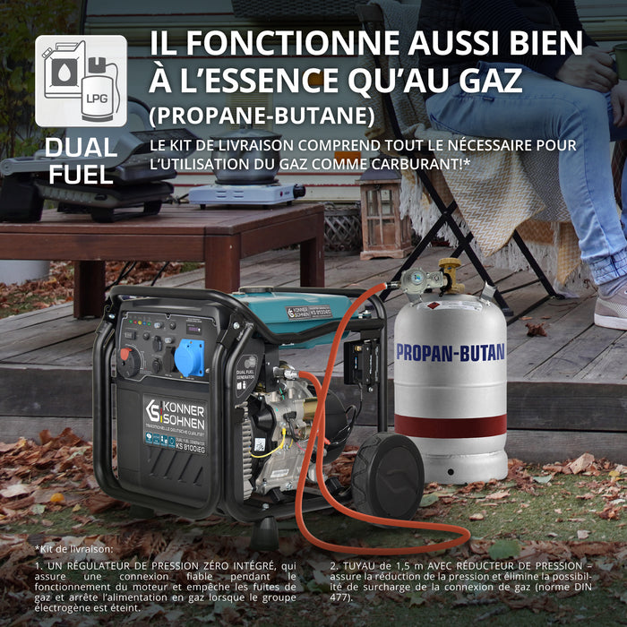 Groupe électrogène à essence-gaz de type inverter KS 8100iEG