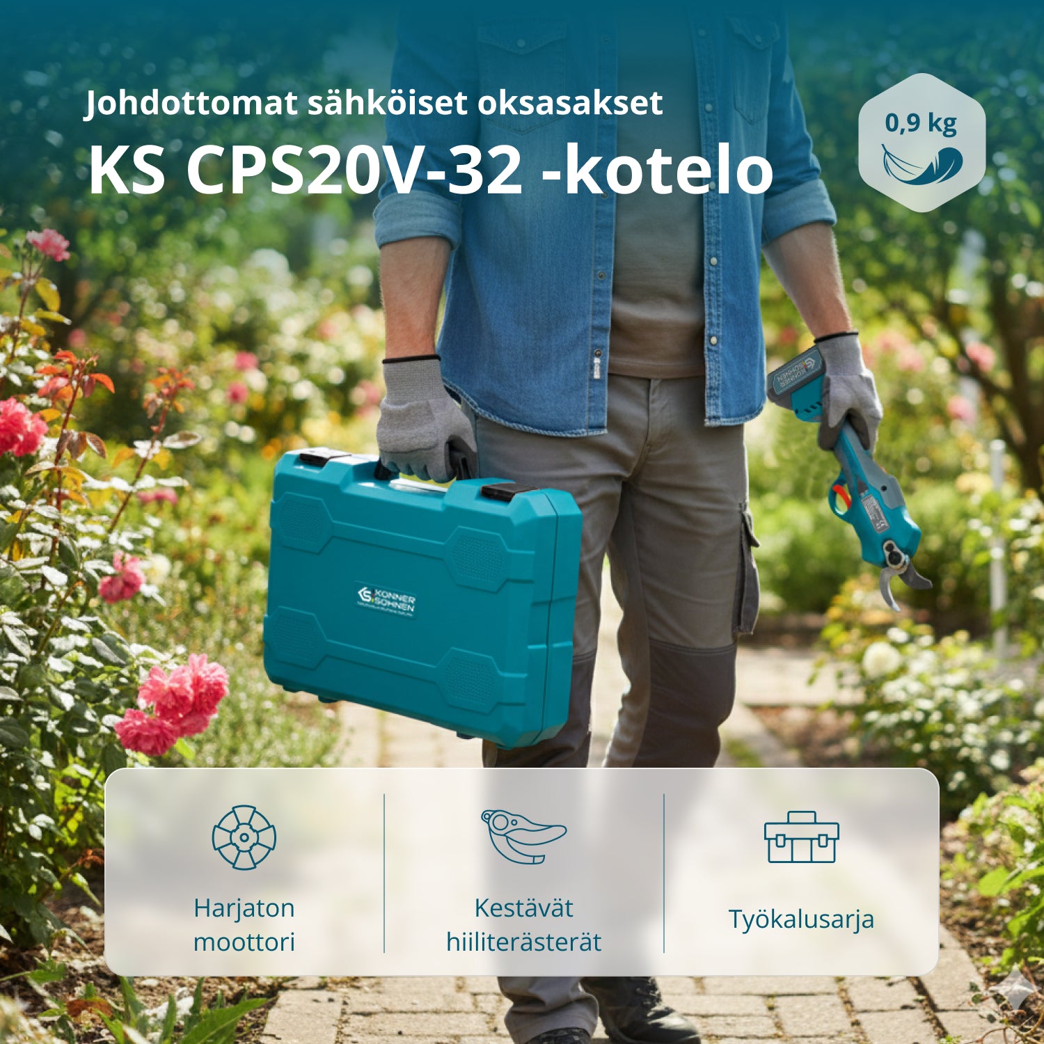 Johdottomat sähköiset oksasakset KS CPS20V-32 Case
