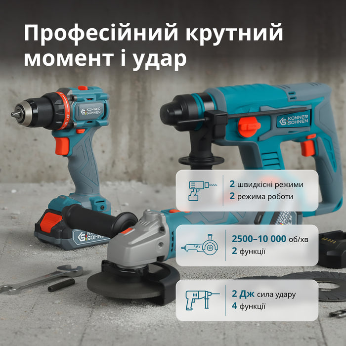 Набір акумуляторного електроінструменту 3-в-1 KS RHAGD 20V SET 3 (Відновлений – Відмінний стан)