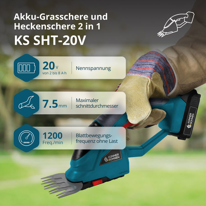 Akku-Gras- und Heckenschere 2 in 1 mit Verlängerungsgriff KS SHT-20V + Extension Pole