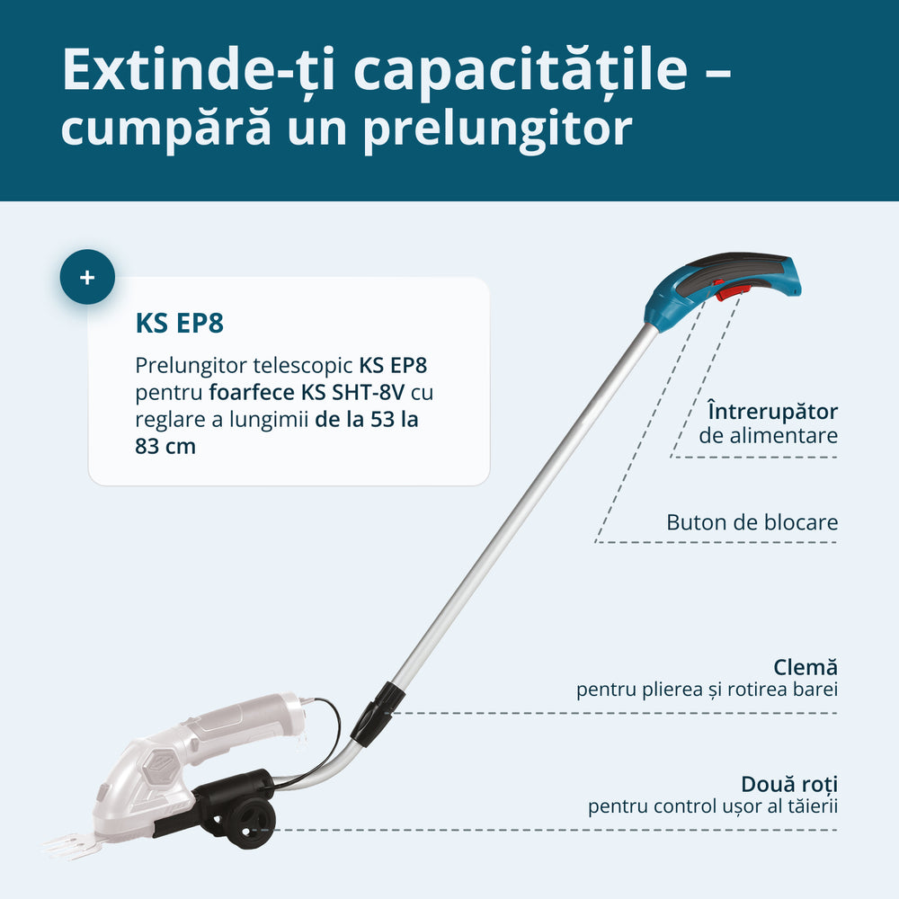 Foarfecă 2 în 1 pentru iarba si gard viu cu acumulator KS SHT-8V