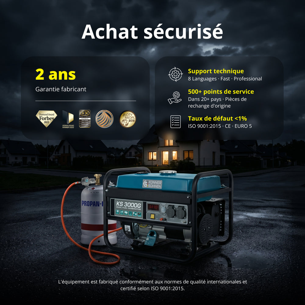Groupe électrogène à essence/gaz "Könner & Söhnen" KS 3000G (Reconditionné Excellent)
