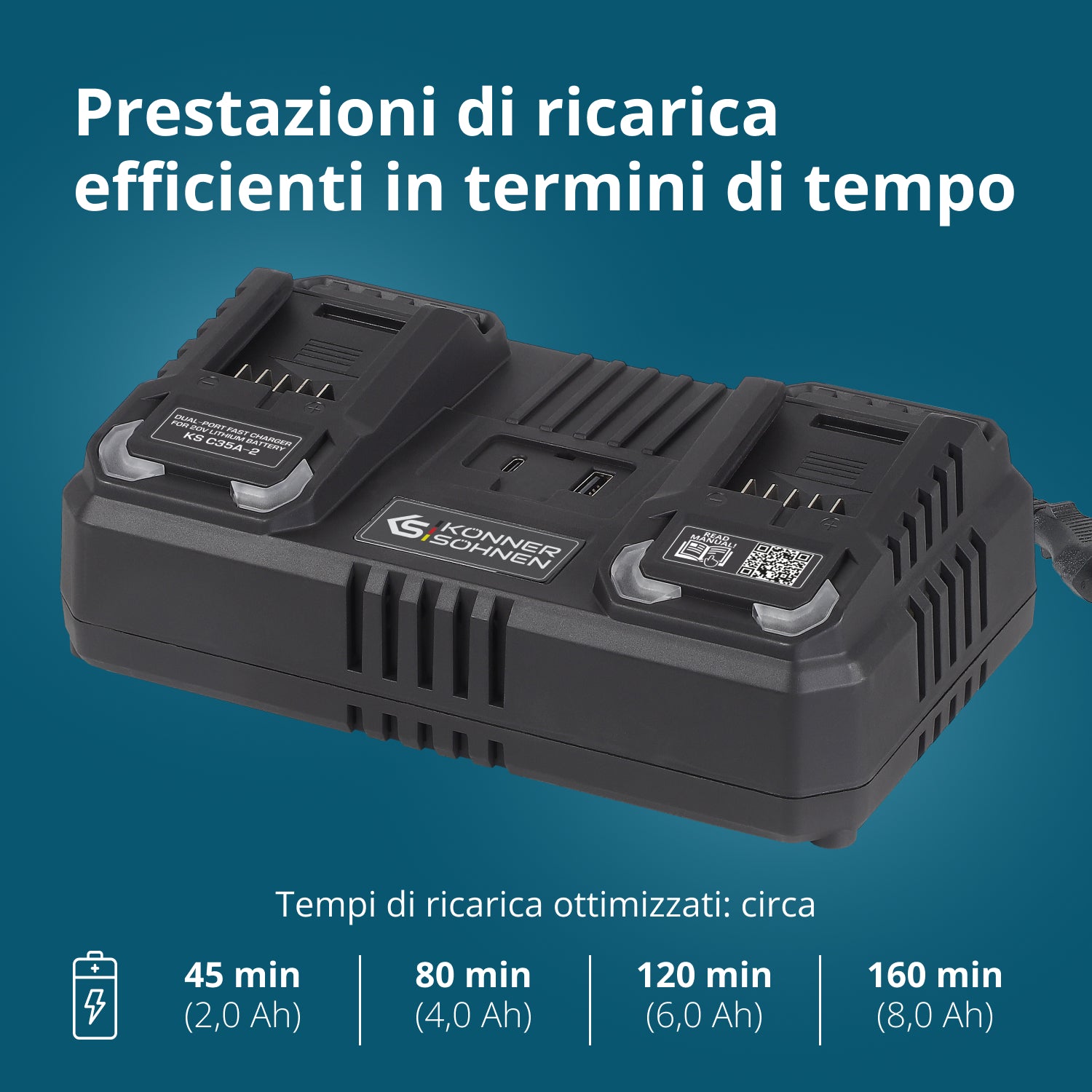 Caricabatterie doppio per batterie ricaricabili 20V KS C35A-2