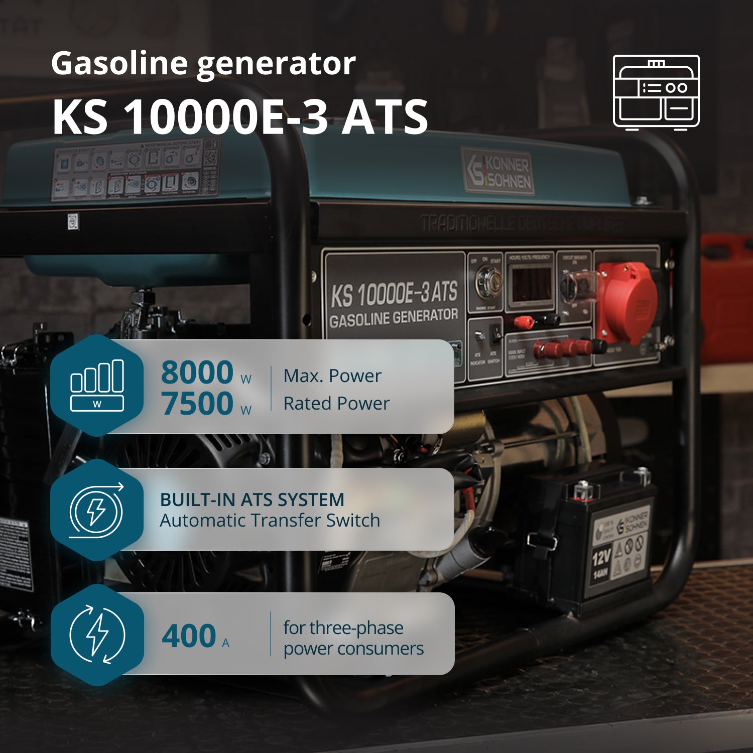 Bensiinikäyttöinen generaattori 'Könner & Söhnen' KS 10000E-3 ATS