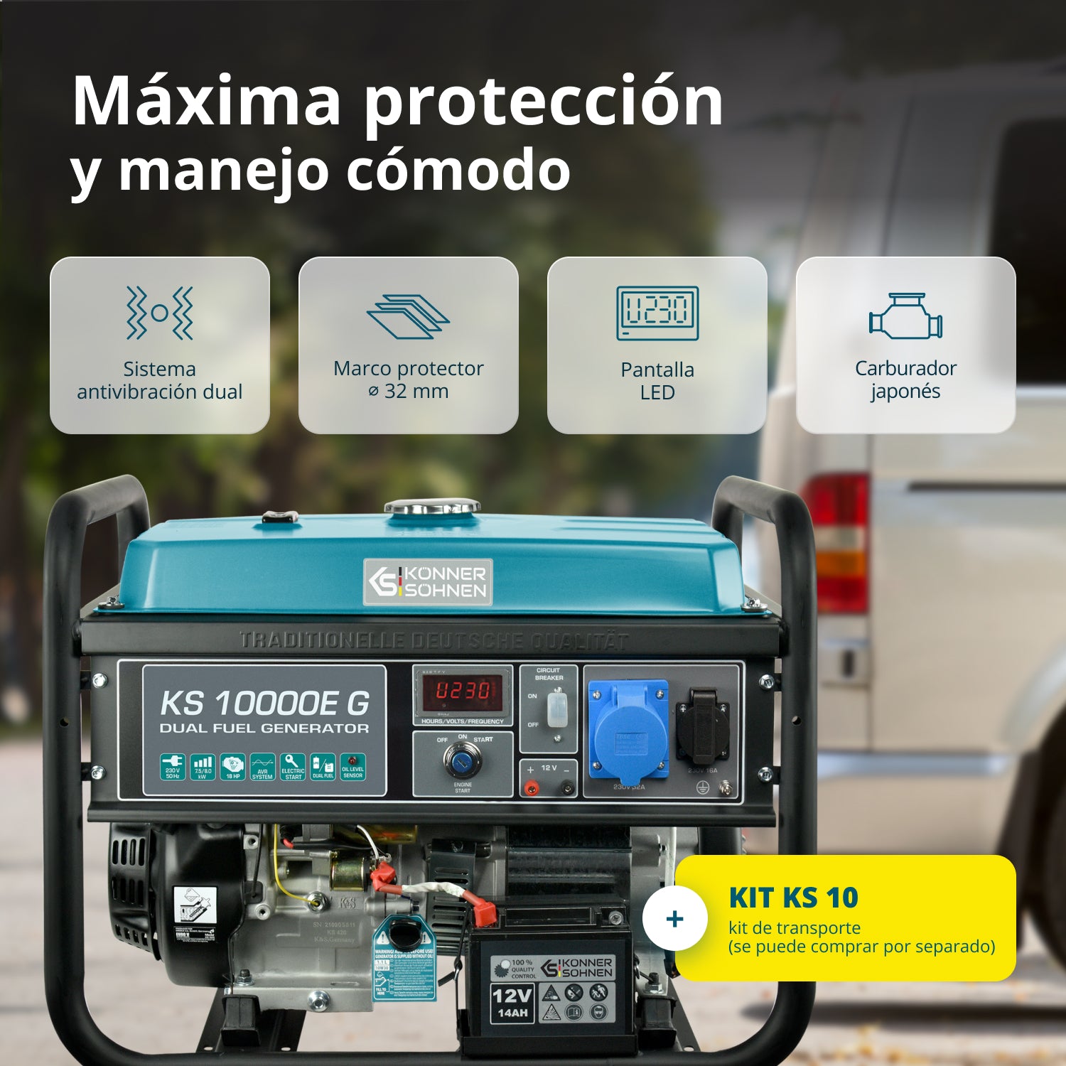 Generador híbrido de gasolina y gas "Könner & Söhnen" KS 10000E G