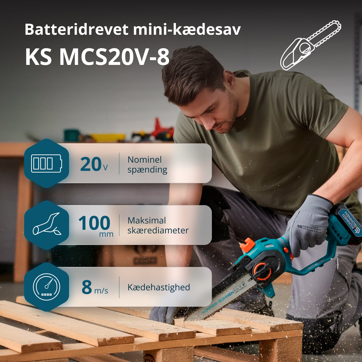 Ledningsfri Mini Kædesav KS MCS20V-8