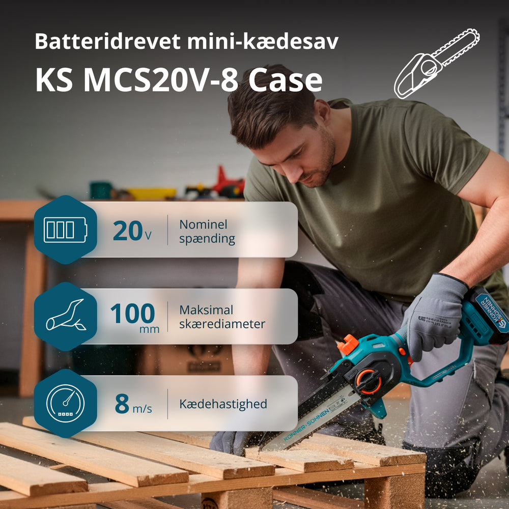 Ledningsfri Mini Kædesav KS MCS20V-8 CASE PLUS