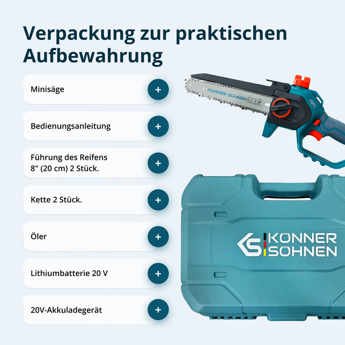 Akku-Mini-Kettensäge KS MCS20V-8 Case PLUS