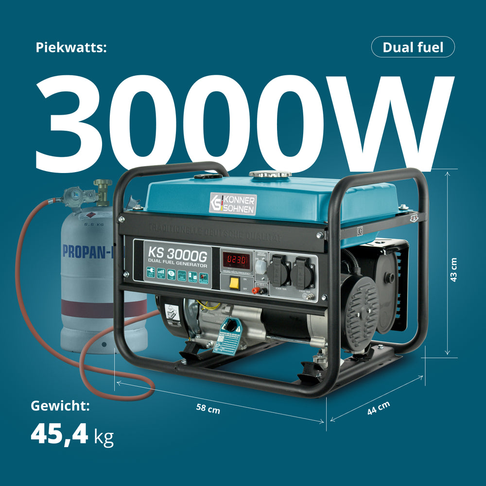 LPG/benzinegenerator "Könner & Söhnen" KS 3000G (Refurbished – Zo goed als nieuw)